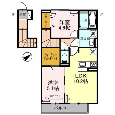 シュロス鳴尾(2LDK/2階)の間取り写真