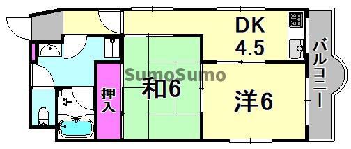 寺島パインマンション(2DK/3階)の間取り写真
