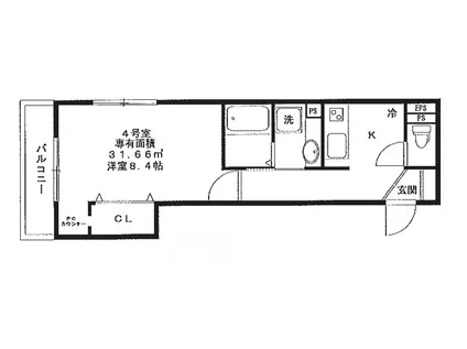 ベルドゥジュール(1K/3階)の間取り写真