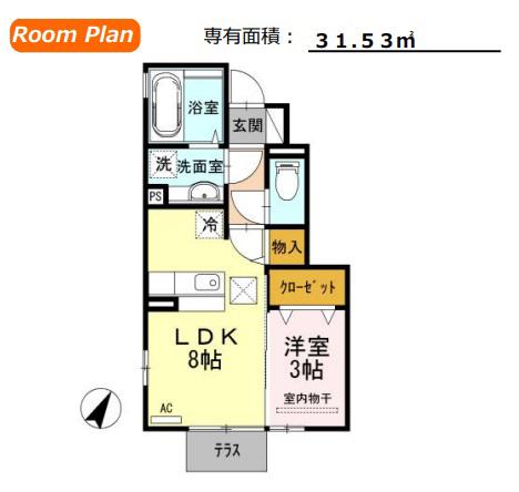 フローラフィールド A(1LDK/1階)の間取り写真
