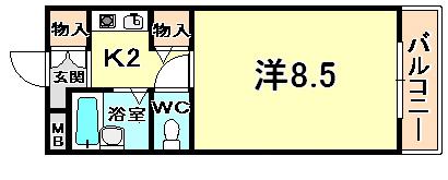 JR東海道本線 立花駅 徒歩15分 4階建 築30年(1K/2階)の間取り写真