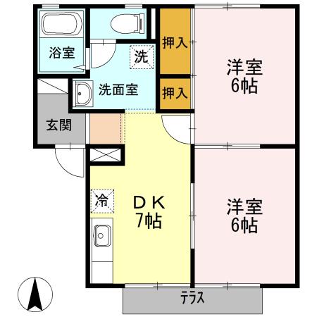 プレジールSANYO C棟(2DK/1階)の間取り写真
