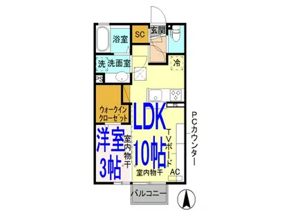 ルネッタ藤(1LDK/1階)の間取り写真