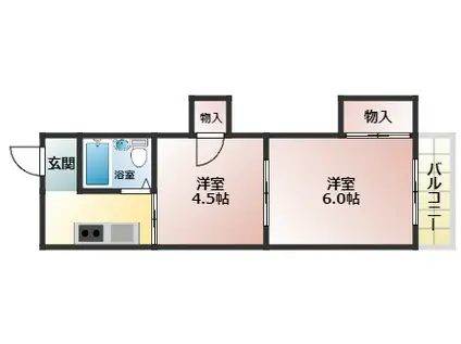 パインリーフ松原(2DK/4階)の間取り写真