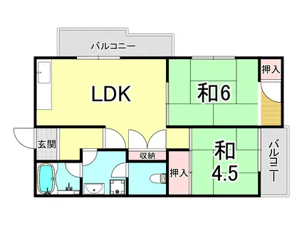 ヴィラ新多聞(2LDK/4階)の間取り写真