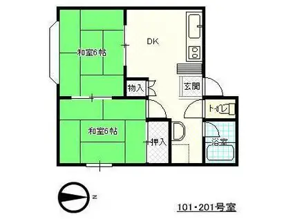 アークヴィレッジ開成E棟(2DK/2階)の間取り写真