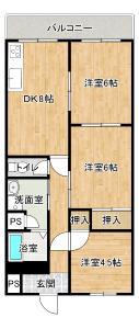 プレアール白水(3LDK/3階)の間取り写真