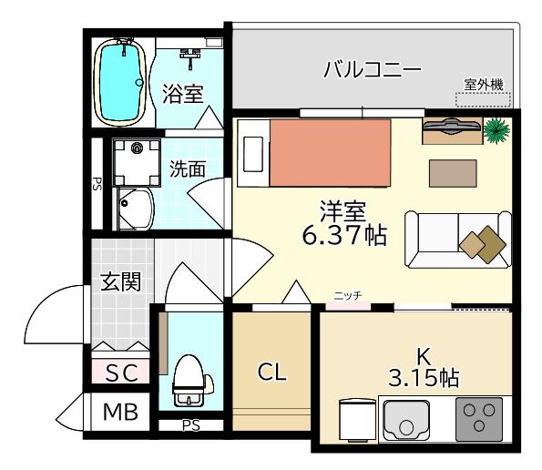 コスモガーデン光明町(1K/2階)の間取り写真