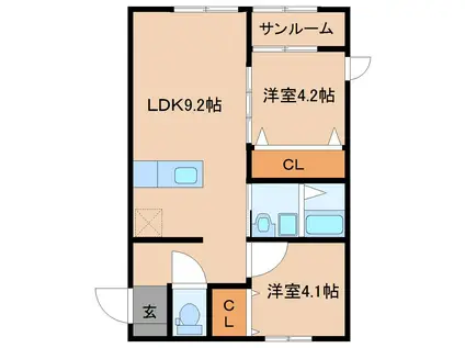 フォセット(2LDK/2階)の間取り写真