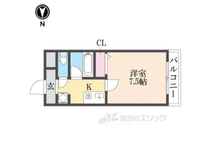 カデンツァK(1K/1階)の間取り写真