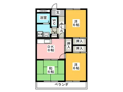 エスポワール村木C棟(2LDK/2階)の間取り写真