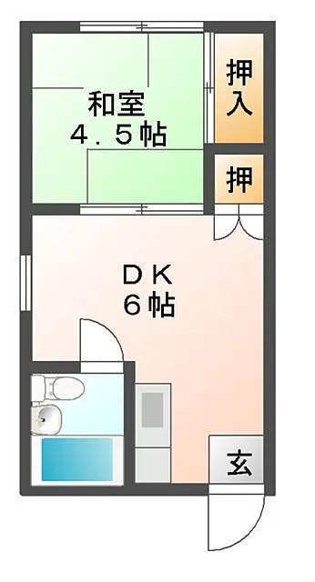 上水前寺コーポ(1DK/4階)の間取り写真
