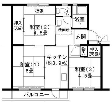 ビレッジハウス志染16号棟(3K/1階)の間取り写真