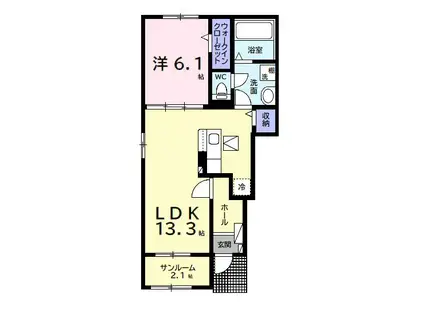 アクアヴィラA(1LDK/1階)の間取り写真