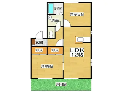 ファミリー坂・富C棟(2LDK/1階)の間取り写真