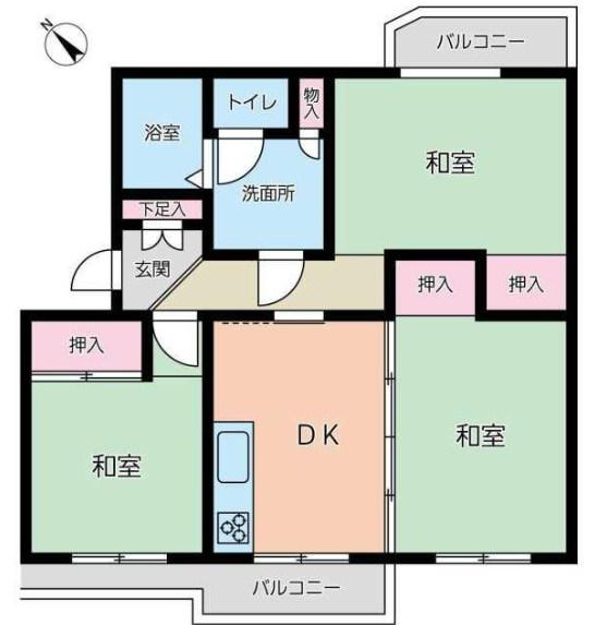 くず葉台団地1号棟(3DK/3階)の間取り写真