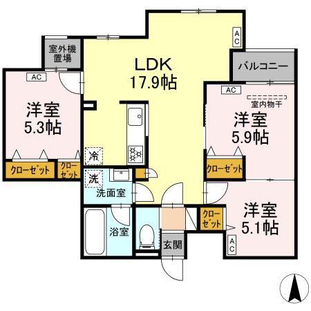 MOCRAFT中葛西(3LDK/2階)の間取り写真