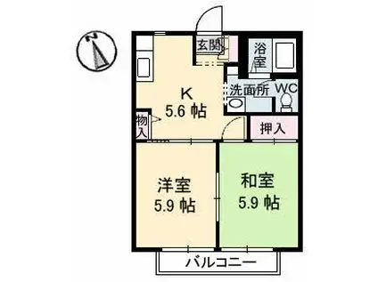 パティオ 1棟(2K/2階)の間取り写真