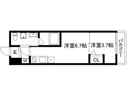 サイプレス御所西(1DK/3階)の間取り写真