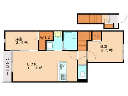 レガリア陣原(2LDK/2階)の間取り写真