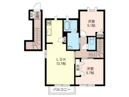 フェリセスII(2LDK/2階)の間取り写真