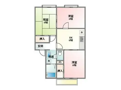 コーポアワジ王塚台(3DK/2階)の間取り写真