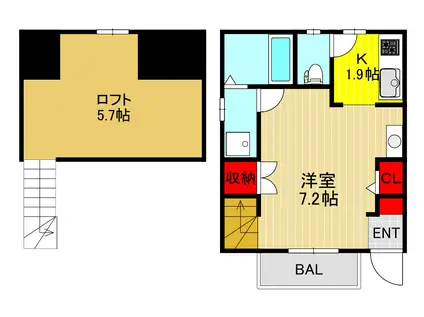 ELYSION芝高木(1K/1階)の間取り写真