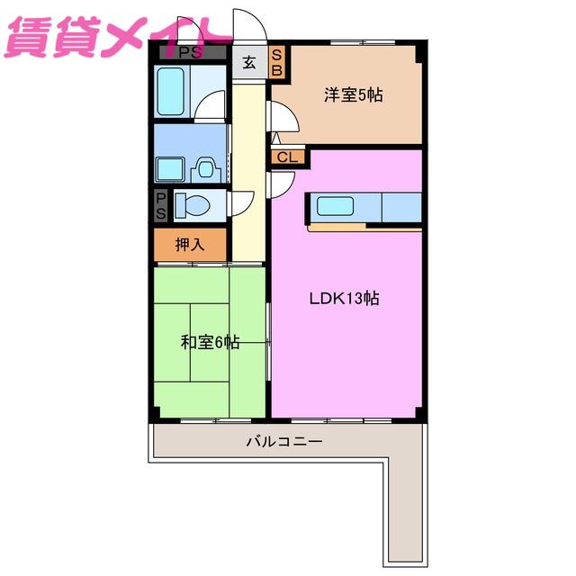 レジデンス若松(2LDK/2階)の間取り写真