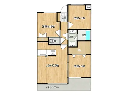 ホーユーパレス宇都宮1005(3LDK/10階)の間取り写真