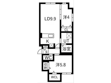 MAISON RIEL 東区役所前(2LDK/2階)の間取り写真