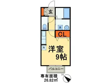 プレジールⅢ(ワンルーム/2階)の間取り写真