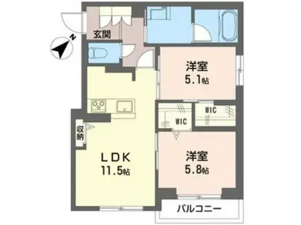 シェリエ(2LDK/2階)の間取り写真