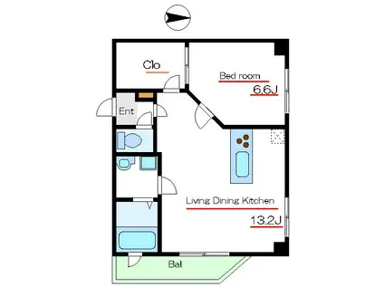 ウエスト 7(1LDK/5階)の間取り写真