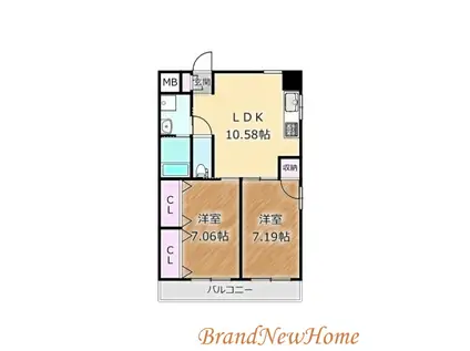 ハイツサッカラ(2LDK/5階)の間取り写真