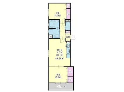 ラモーナ中宮(2LDK/1階)の間取り写真