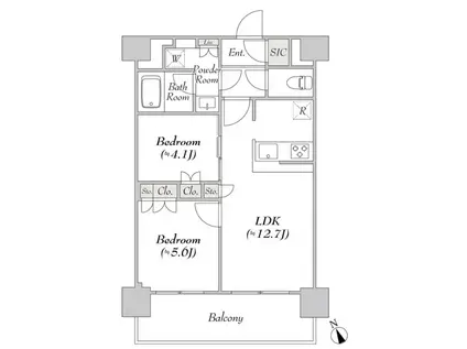 ウエリスアーバン水天宮前(2LDK/13階)の間取り写真