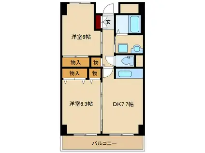 ラフィネ淀川(2DK/13階)の間取り写真