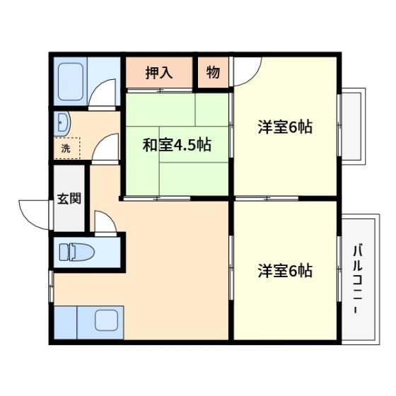 ハイツ山本C棟(3DK/1階)の間取り写真