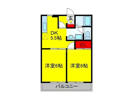 サンダイヤコーポ(2DK/2階)の間取り写真