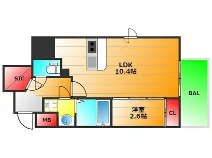 アフルエンス難波イースト(1LDK/6階)の間取り写真