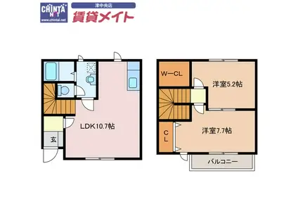 メゾン ソレイユ D棟(2LDK/1階)の間取り写真