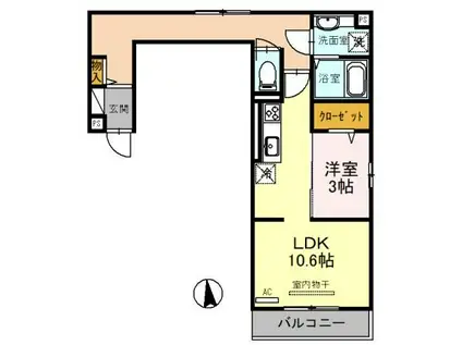 グラセフルIII(1LDK/3階)の間取り写真