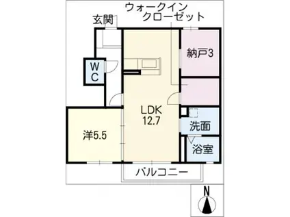 ハッピーカム B棟(1LDK/1階)の間取り写真