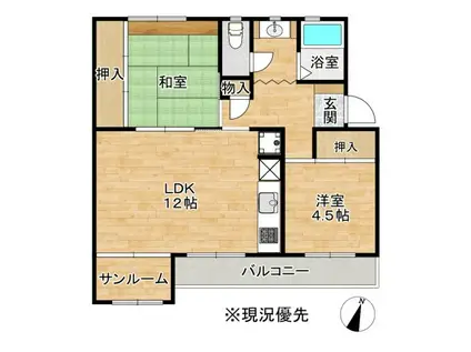 辻堂団地3-4(2LDK/2階)の間取り写真