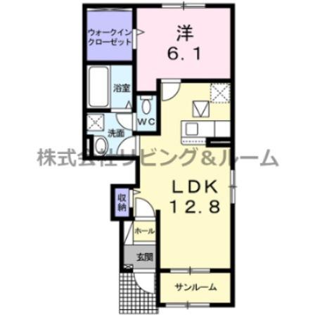 グランドソレイユD(1LDK/1階)の間取り写真