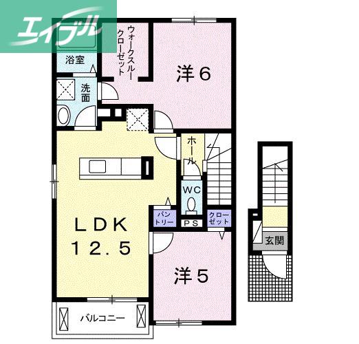 ラ・リュー B(2LDK/2階)の間取り写真