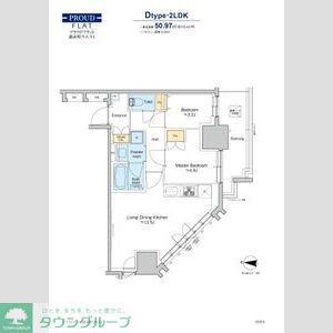 プラウドフラット錦糸町ウエスト(2LDK/12階)の間取り写真