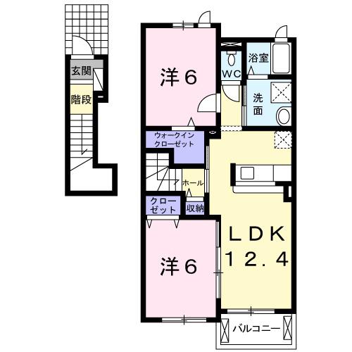 フリーデだんだんB(2LDK/2階)の間取り写真