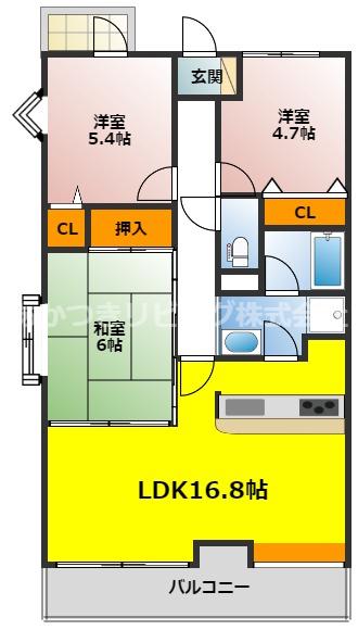 ヴェルアージュ小山(3LDK/4階)の間取り写真