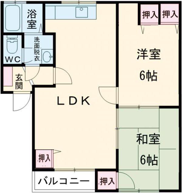 明生ハイツ純(2LDK/1階)の間取り写真